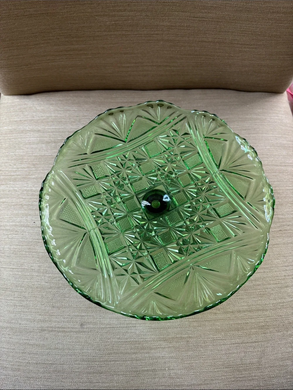 Vintage green glass cake stand